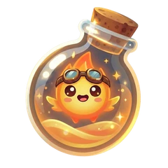 The SparkQuest mascot: a goggled spark-sprite living in a corked flask